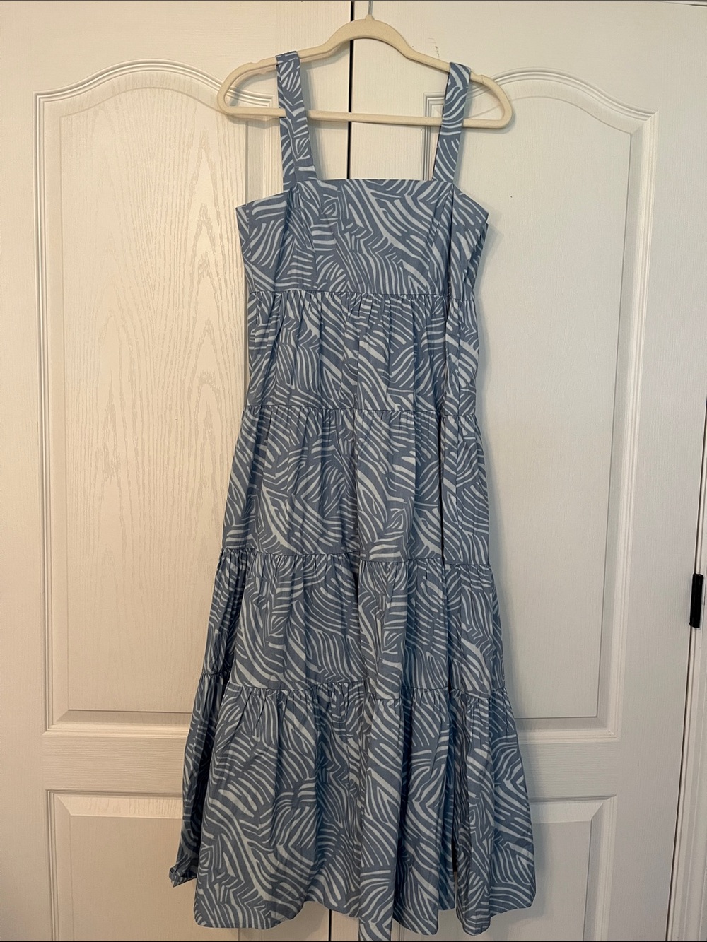 Michael Kors Blue and White Patterned Tiered Maxi Dress